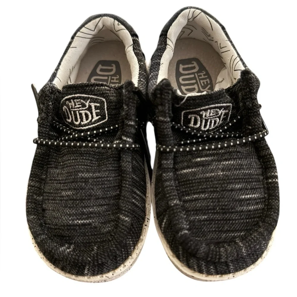 Hey Dude Kids Black and Gray Wally Toddler Stretch Shoes